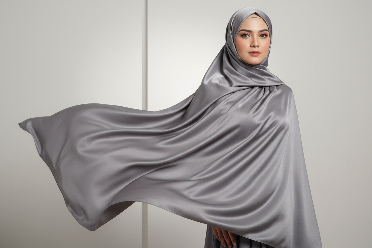 Hijabs en satin gris avec modèle