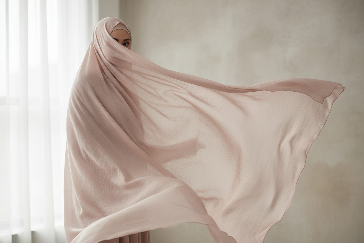 Voile en cotton rose nue avec modèle